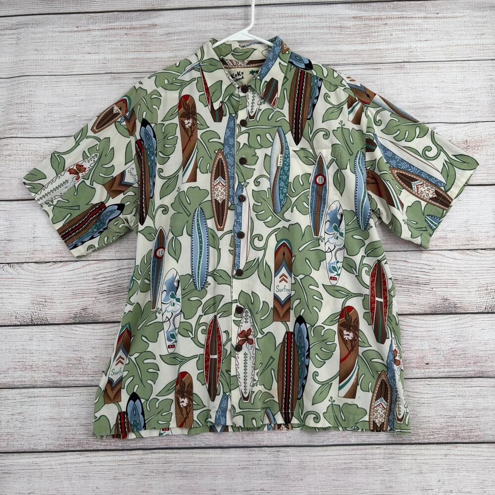 Koko Island Hawaiian Surf‎ Board Print Button Down Shirt Mens 3XL Multicolor